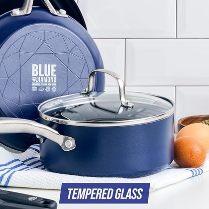 Blue Diamond 7” Universal Tempered Glass Lid, Frying Pan Skillet, Sauté, Saucepan, Stockpot, Oven Safe to 350°F, Dishwasher Safe, Stainless Steel Handle, Clear