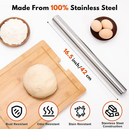 Rainspire Rolling Pins for Baking 304 Stainless Steel Dough Roller Perfect Baking Supplies Kitchen Essentials for Baking, Fondant, Pizza Dough Roller, Dumpling - Image 2
