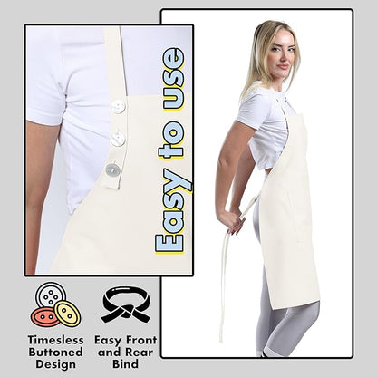 TOSHE Kitchen Apron Waterdrop Resistant Cotton Apron with adjustable Aprons for Women with Pockets 10 Color option Cooking Cream Apron (Cream) - Image 6
