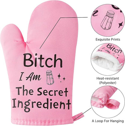 GROBRO7 6Pcs Funny Oven Mitts Pot Holders Baking Gift, I Am The Secret Ingredient Resistant Hot Pad Machine Washable Gloves with Hanging Pocket Potholder for Friend Women Gift for Love Kitchen Cooking - Image 4