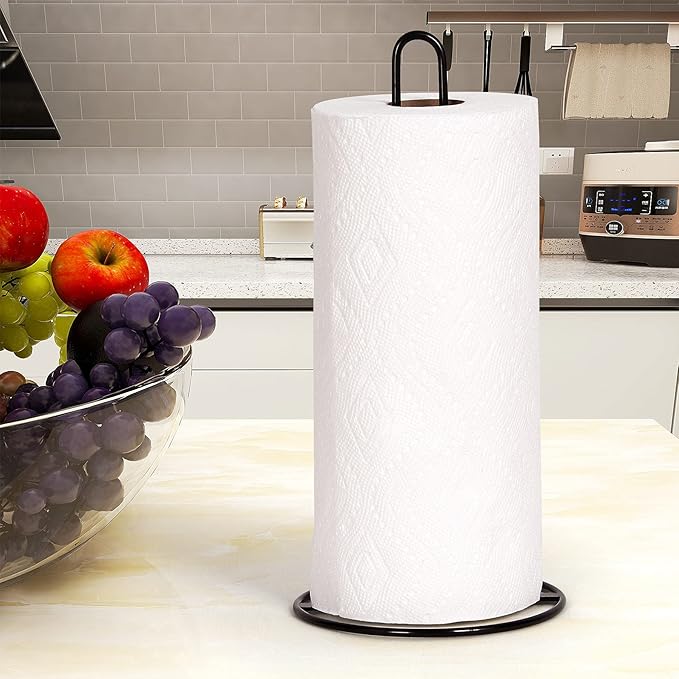 Paper Towel Holder Countertop, OBODING, Kitchen Paper Towel Stand Holder for Kitchen Organization and Storage, Paper Towel Holders for Standard and Large Size Rolls (Black) - Image 3