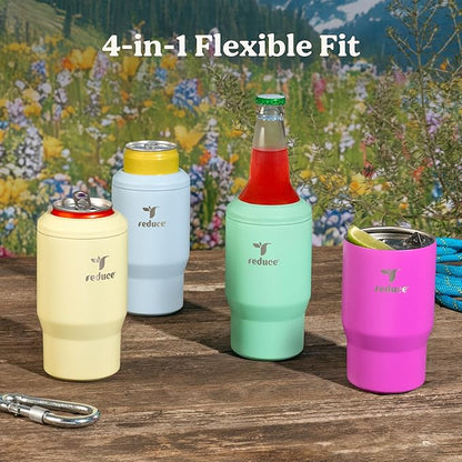 Reduce 4-in-1 Drink Cooler - Versatile Can & Bottle Holder with Vacuum Insulation - Keeps Drinks Cold Up to 4 Hours - Includes Bottle Opener - Fits Cupholders & Dishwasher Safe - 14oz - Lemon Luau