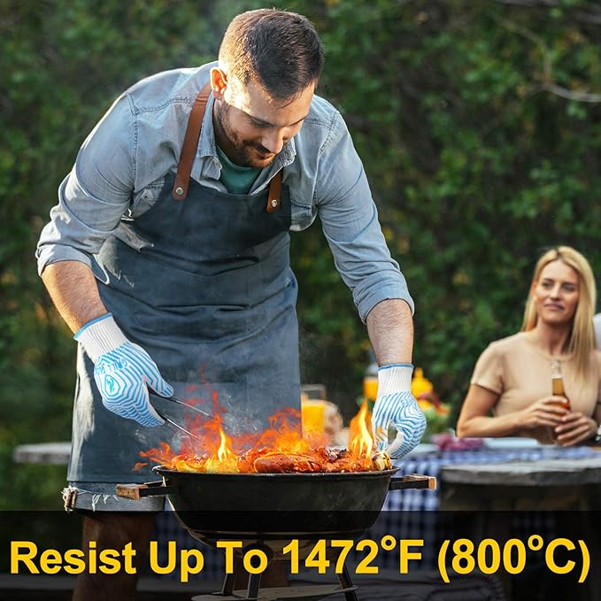 QUWIN BBQ Gloves, Oven Gloves 1472℉ Extreme Heat Resistant, Grilling Gloves Silicone Non-Slip Oven Mitts, Kitchen Gloves for BBQ, Grilling, Cooking, Baking-1 Pair… (Blue, One Size Fits Most) - Image 2