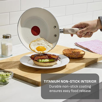 T-Fal Signature Nonstick 8” & 10” Frying Pan Skillet Set, Dishwasher Safe, Oven Safe to 350°F, Pots and Pans Set, Non Stick Chef- Pan, Cream - Image 2