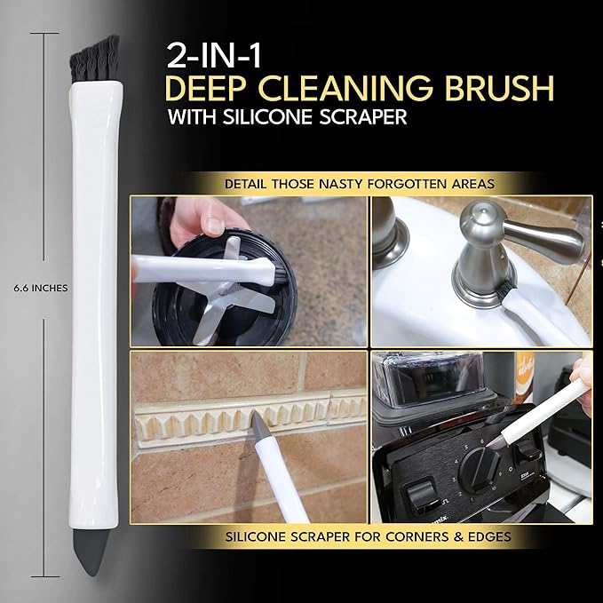 Small Cleaning Brush Set 3pcs—Crevice Brushes for Cleaning—Scrub Brushes Set with Silicone Tipped Scrub Brush—Stiff Handle Miniature Cleaning Brush for Kitchen Uensils, Tight Spaces, Tub, Shower - Image 5