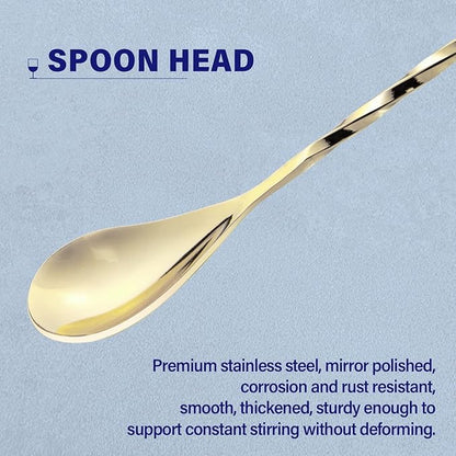 2 Pcs 12 Inches Bar Spoon, Long Handle Mixing Stirrers for Drink, Briout Stainless Steel Bar Cocktail Shaker Spoon, Gold - Image 3
