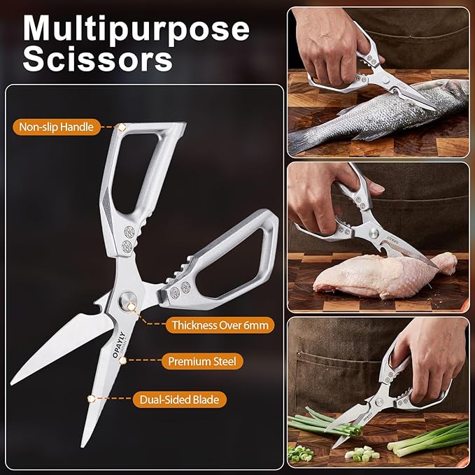 3PCS Heavy Duty Kitchen Scissors Set All Purpose - Stainless Steel Scissors Meat Scissors Dishwasher Safe Japanese Cooking Scissor for Food Paired with household tailor shears Gifts for Men Women - Image 4
