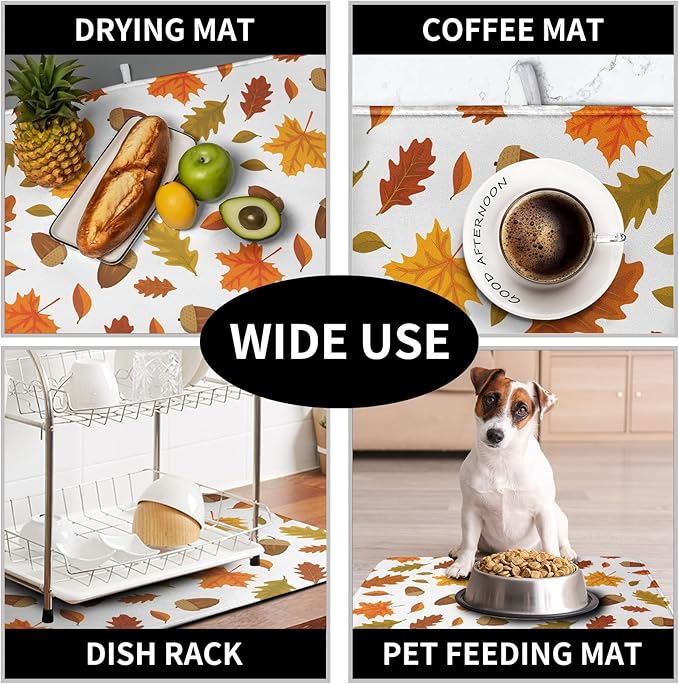 Fall Leaves Dish Drainer Mat - Absorbent Drying Mat for Counter - 18x24 Inch, Orange Maple Leaf Pattern - Image 7