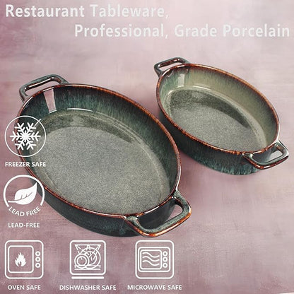 9" x 6" Porcelain Oval Casserole Dishes, 2 pieces Baking Dish for Oven, 27 OZ Ceramic Lasagna Pans, Oven Safe Bakeware for Kitchen Cooking, Cake, Banquet and Dinner