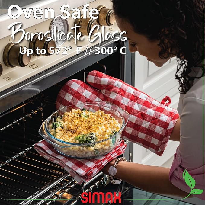 Simax Casserole Dish with Lid, 1.5 Quart Round Glass Casserole Dishes for Oven with Lid and Handles, Baking Dishes for Oven, Covered Bowl for Cooking, Baking, Serving, Microwave, Dishwasher, and Oven Safe Cookware
