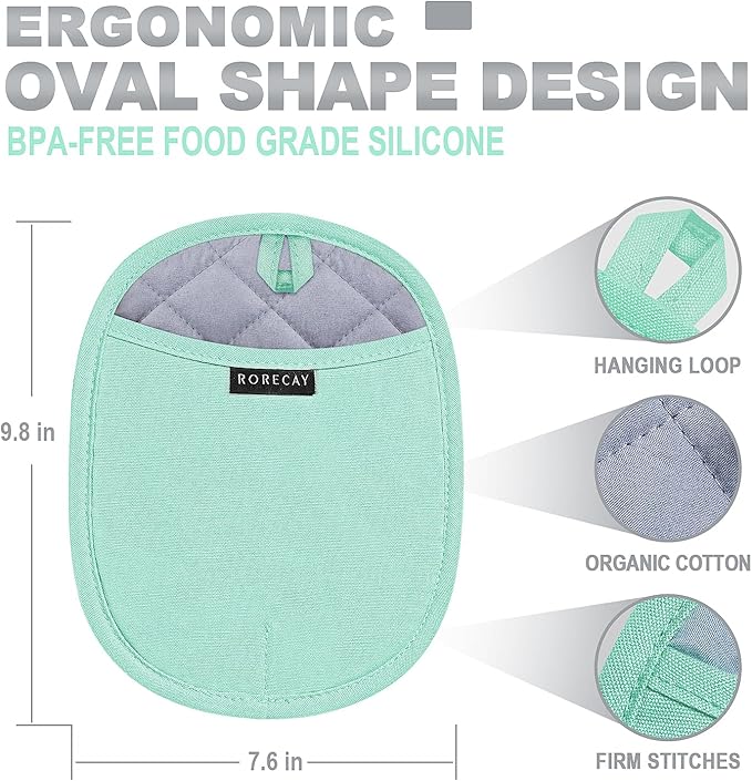 2-Pack Silicone Pot Holders for Kitchen Heat Resistant up to 500°F, Non-Slip Large Hot Pads with Pocket, Quilted Liner Trivets for Countertops Hot Pots and Pans (Bermuda Teal) - Image 4
