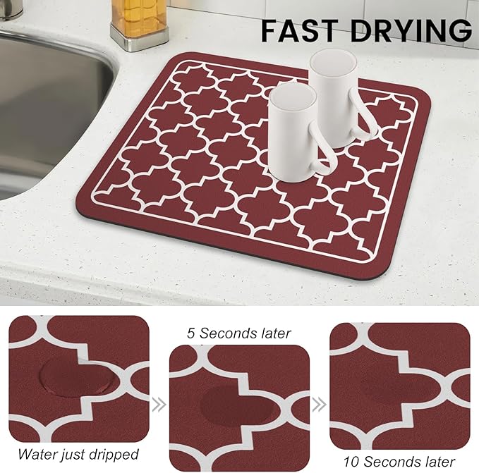 WISELIFE Dish Drying Mat Super Absorbent Drying Mat Large Dish Drying Mats for Kitchen Counter Easy Clean Dish Mat Kitchen Drying Mat15"x 18" Stylish Red - Image 4