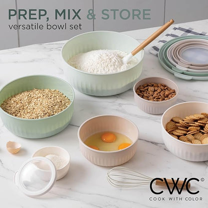 COOK WITH COLOR Prep Bowls with Lids- Wide and Deep Nesting Plastic Small Mixing Bowl Set with Lids, 12 Piece Set - Wide Bowls, Mint - Image 2