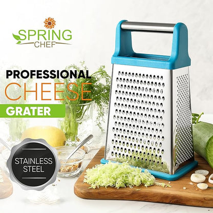 Spring Chef Handheld Stainless Steel XL Parmesan Cheese Grater with Handle - 4 Sided Metal Box Grater for Kitchen - Dishwasher Safe Potato Shredder for Hash Browns, Potato, Carrot, Vegetables - Teal - Image 2