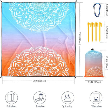 HIHOHO Beach Blanket Waterproof Sandproof Extra Large Beach Mat 79" X 83"/120"x108"for 1-8 Adults Quick Drying Durable Outdoor Picnic Mat for Beach Travel Camping Hiking
