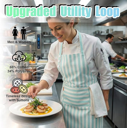 TOSHEX Kitchen Apron Waterdrop Resistant Cotton Apron with adjustable Aprons for Women with Pockets Cooking Apron Chef Apron for Men (1, Green)