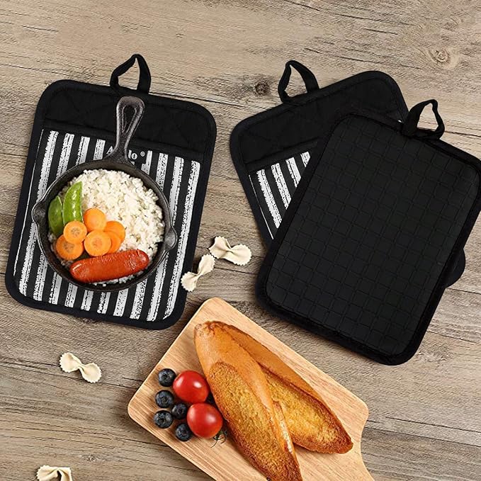 Alselo Silicone Pot Holders Set of 3 Heat Resistant & Non Slip Potholders, Professional Oven Hot Pads with Pockets Mitts for Kitchen Cooking Baking Barbecue (3, Black) - Image 6