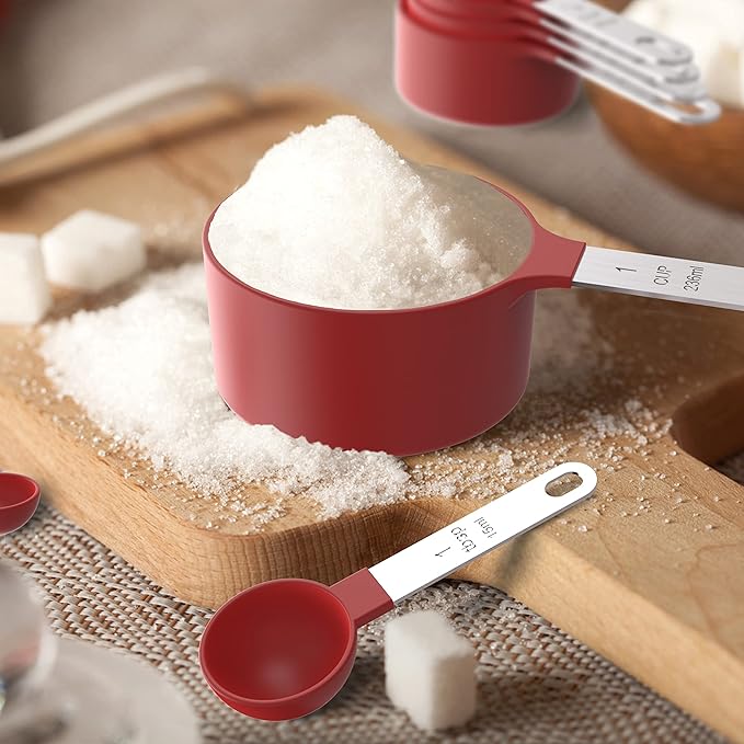 TILUCK Measuring Cups & Spoons Set, Stackable Cups and Spoons, Nesting Measure Cups with Stainless Steel Handle, Kitchen Gadgets for Cooking & Baking (Red) - Image 6