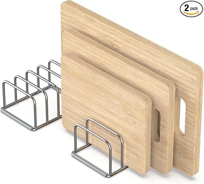 KORRTFID Cutting Board Holder, 2PSC Cutting Board Organizer Rack, 304 Stainless Steel Cookie Sheet Baking Pan and Tray Organizer for Kitchen Cabinet and Pantry Storage (1.0 Inch Width Slots) by KORRTFID