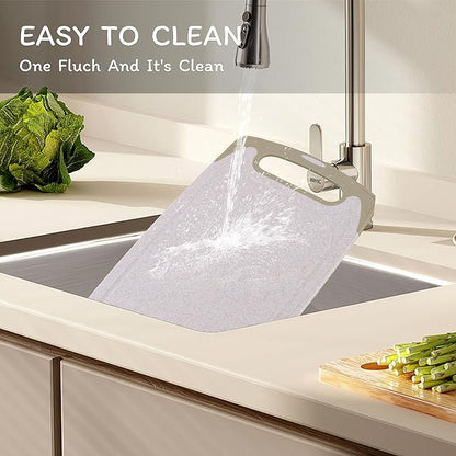 Cutting Board for Kitchen, Wheat Straw Fiber Cutting Board, Dish Washer Safe, w/Juice Grooves for Meat, Veggies,Easy Grip Handle, Non-slip Surface,Eco-friendly,Serveware Accessories(13.8‘x8.2‘)