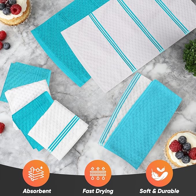 Oven Mitts Kitchen Towels and Dishcloths with Pot Holders Sets, Oven Gloves Hot Pads 500°F Heat Resistant with Silicone Grip, Include 2 Cooking Gloves/2 Potholders/4 Kitchen Towels/4 Dish Towels - Image 6