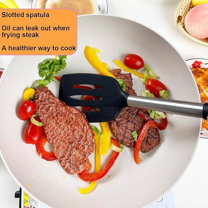 KLAQQED Spatula Set Silicone Heat Resistant for Nonstick Cookware Rubber Silicone Spatula Turner Fish, Large Nonstick Plastic Egg Wok Spatula for kitchen use Cooking Utensils Set - Image 3
