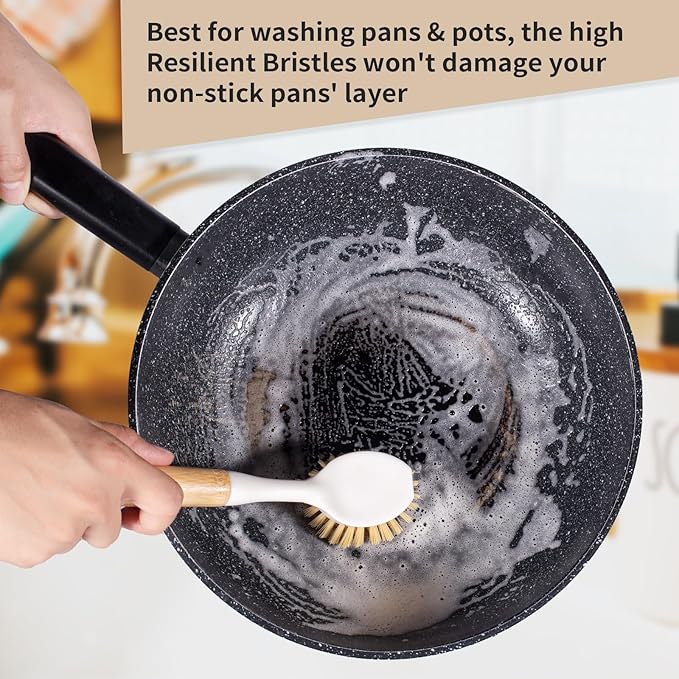 Kitchen Dish & Cast Iron Brush with Scraper, [2 Pack] Skillet Scrub Cleaner with Handle, Kitchen Cleaning Scrubber for Dishes, Pots, Cast Iron Skillet, Non-Stick Frying Pans, Sinks and House Cleaning - Image 2