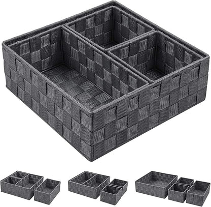 Posprica Woven Storage Baskets for Organizing, Small Baskets Cube Bin Container Tote Organizer Divider for Drawer, Closet, Shelf, Dresser, Set of 4(Dark Grey) - Image 2