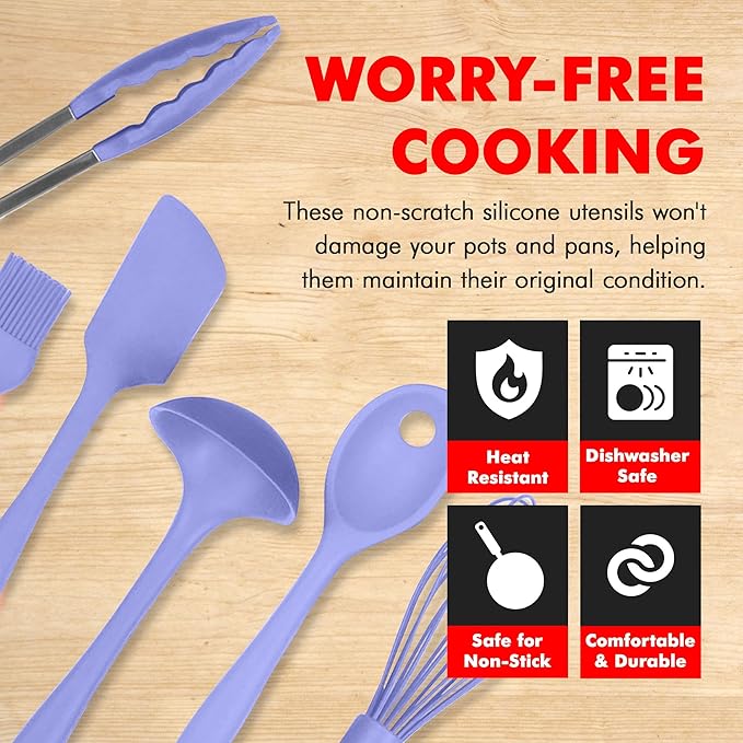 Chef Craft - Premium Silicone Kitchen Tools and Utensils Set, Non-Scratch, Withstands Temperatures up to 450°F, BPA-Free, 9 Piece Cooking Utensils Set, Pastel Blue - Image 3
