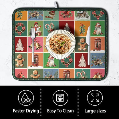 Christmas Dish Drying Mats for Kitchen Counter Cute Xmas Holiday Dish Drainer Pad Microfiber Absorbent Winter Dish Draining Mat Washable Dish Drainer Rack Mat Medium 16x18 Inch - Image 4