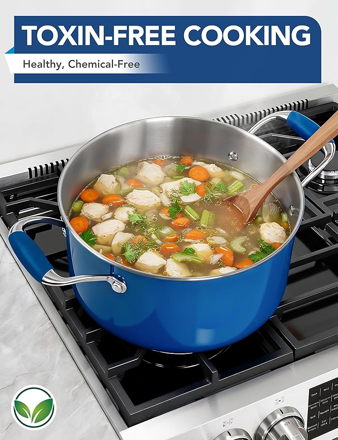 MICHELANGELO Stainless Steel Stock Pots - Induction Soup Pot with Lid, 6 Qt Non-Toxic Cooking Pot, Oven & Dishwasher Safe, Blue Exterior - Image 9