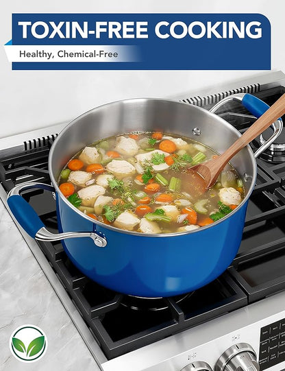 MICHELANGELO Stainless Steel Stock Pots - Induction Soup Pot with Lid, 6 Qt Non-Toxic Cooking Pot, Oven & Dishwasher Safe, Blue Exterior - Image 9