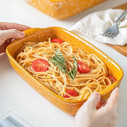 Ceramic Baking Dish Set of 3, Casserole for Oven,Rectangular Bakeware Dishes with Handles,Lasagna Pan Deep,Handcraft Speckle Stoneware Series (13.8''/12''/9.6''Orange) - Image 6