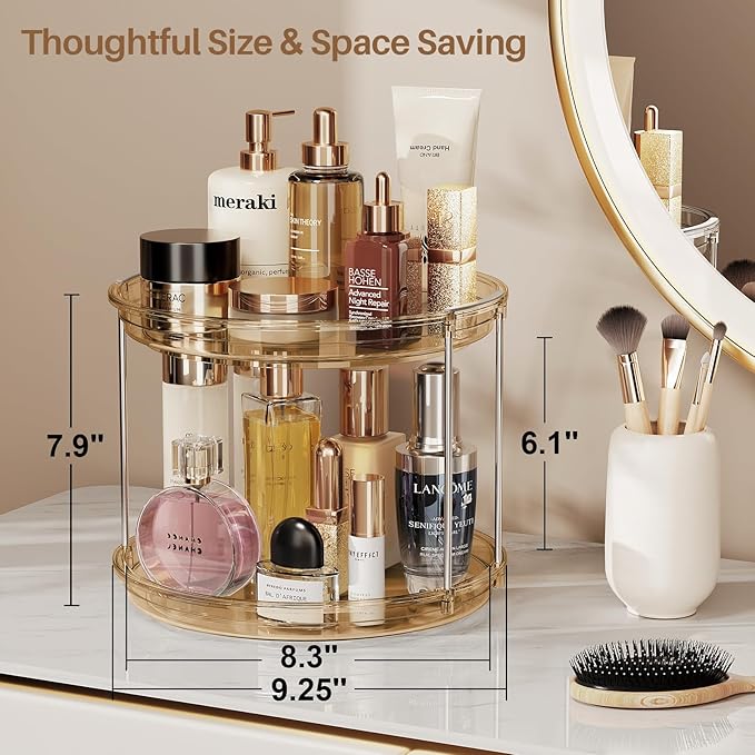 LAMU 2 Pack 2 Tier Lazy Susan Turntable Organizer 9.25'' Rotating Spice Rack Organization for Cabinet, Kitchen, Pantry, Countertop, Bathroom, Vanity, Medicine Cabinet Organizer, Amber - Image 5