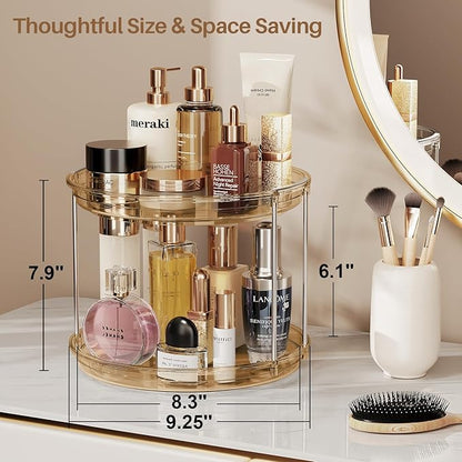 LAMU 2 Pack 2 Tier Lazy Susan Turntable Organizer 9.25'' Rotating Spice Rack Organization for Cabinet, Kitchen, Pantry, Countertop, Bathroom, Vanity, Medicine Cabinet Organizer, Amber - Image 5