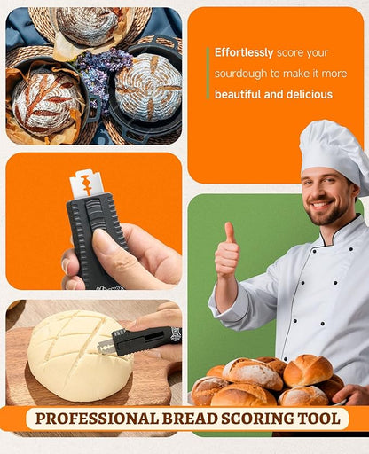 Extractable & Magnetic Bread Lame Sourdough Bread Knife - Professional Sourdough Scoring Tool - Deal for Sourdough Bread, Pizza Dough and Baking Supplies - Scoring Patterns booklet & 5 Razor Blades
