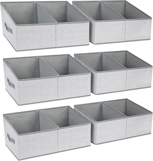DIMJ Large Closet Shelf Organizer Bins 6 Packs with Handles and Divider, Fabric Trapezoid Storage Baskets, Foldable Clothes Containers Box for Shelf, Towel, Book, Toy, Purse, Hats, Grey by DiMJ
