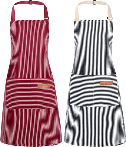 2 Pack Stripes Kids Apron, Kids Cooking Aprons with 2 Pockets, Cute Aprons for Cooking for Boys and Girls