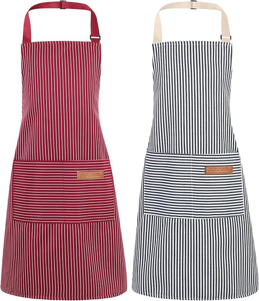 2 Pack Stripes Kids Apron, Kids Cooking Aprons with 2 Pockets, Cute Aprons for Cooking for Boys and Girls