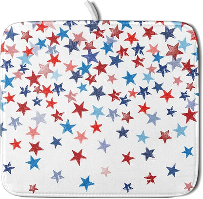 4th of July Dish Drying Mat for Kitchen Counter Patriotic Holiday Microfiber Absorbent Dish Draining Reusable Washable Foldable 16"x18" by Unknown