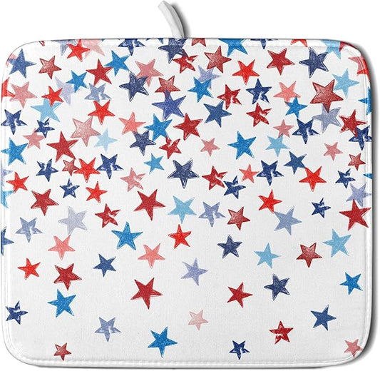 4th of July Dish Drying Mat for Kitchen Counter Patriotic Holiday Microfiber Absorbent Dish Draining Reusable Washable Foldable 16"x18" by Unknown