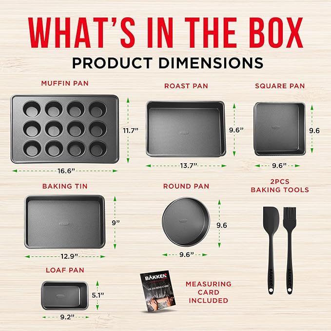 Bakeware Set – 8 Piece – Non-Stick Professional Home Bakeware – Multi Sized Baking Pan Set - Muffin Pan, Loaf Pan and More – Black - Image 6