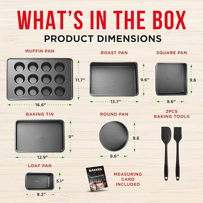 Bakeware Set – 8 Piece – Non-Stick Professional Home Bakeware – Multi Sized Baking Pan Set - Muffin Pan, Loaf Pan and More – Black - Image 6
