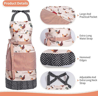 Lovely Flower Pattern Retro Aprons With Large Pockets for Women Girls Cooking Kitchen Bakery Mother's Gift