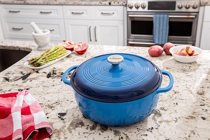 Lodge Essential Enamel Cast Iron Dutch Oven with Lid - Oven-Safe Enamel Cookware up to 500° F - Heat-Retaining Braising & Roasting Pot - Non-Toxic Cookware - 7.5 Quart, Carribean Blue - Image 2