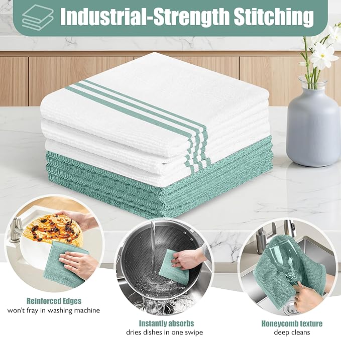 Oven Mitts and Pot Holder Sets with Silicone Grip, 500°F Heat Resistant-6 Pack Dishcloth/Dish Towels for Kitchen 100% Cotton-Value Kitchen Essentials for Cooking, Baking, Grilling-Mint Green - Image 4