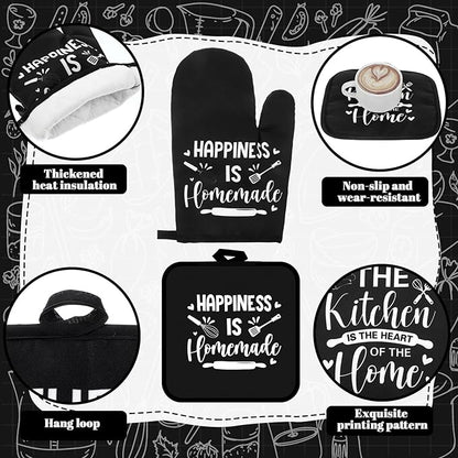 Fourluoo 10 Pcs Farmhouse Kitchen Decor and Accessories Set 4 Kitchen Towels 2 Pot Holders 2 Oven Mitts 2 Rugs for Cooking Baking Mom Housewarming Gifts(Black,Classic Style) - Image 5