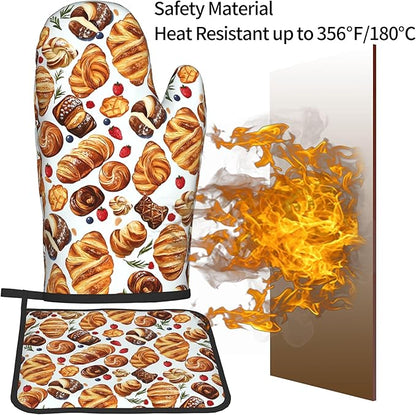 Oven Mitt and Pot Holders Sets - Food Oven Gloves Hot Pads Set of 2 Bread Kitchen Mitts for Cooking BBQ Baking Grilling - Image 5