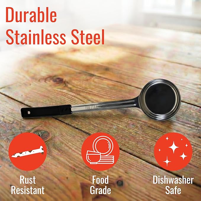 6 Ounce Solid Stainless Steel Portion Control Ladle Spoon for Measuring and Serving; Commercial Grade Serving Scoops [Pack of 2] - Image 4