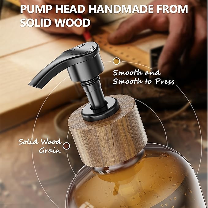 Cisily Kitchen Dish Soap Dispenser Set with 2 Pack 16.9oz Amber Glass Bottle and Sponge Holder, Dish Soap Dispensers with Adjustable Sponge Holder, Vintage Hand and Dish Soap Dispensers Set - Image 4